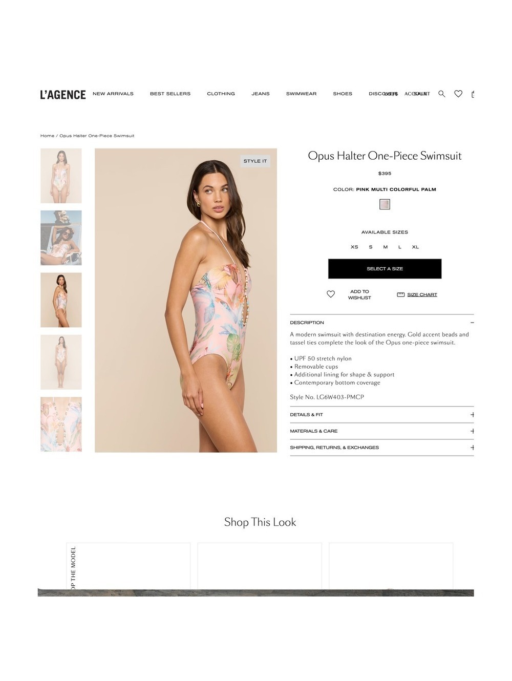 L'AGENCE Opus Halter One-Piece Swimsuit Pink Multi Colorful Palm Size M - Picture 3 of 8